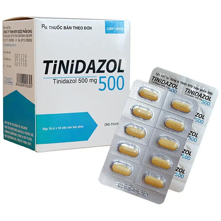 Thuốc Tinidazol 500 DHG dự phòng nhiễm khuẩn sau phẫu thuật (10 vỉ x 10 viên)