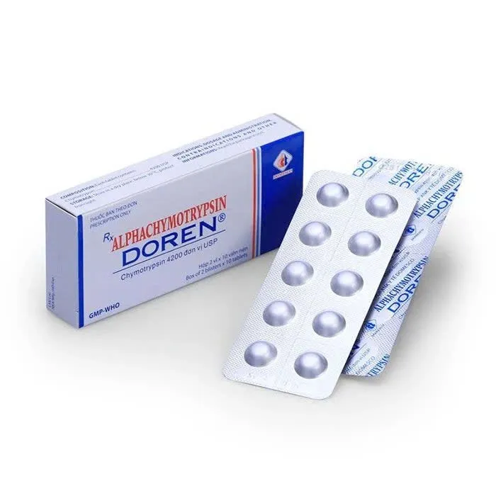 Alphachymotrypsin Doren DMC - Thuốc Kháng Viêm Giảm Phù Nề Sau Chấn Thương, Bỏng, Phẫu Thuật (Hộp 20 Viên)